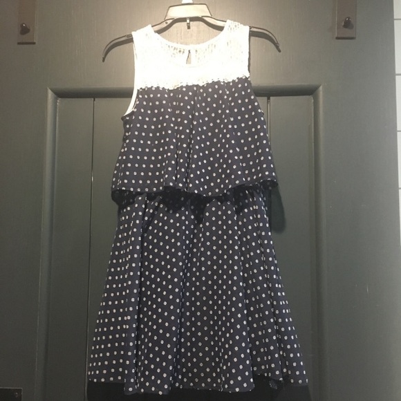 Lilt Girls Two Tier Navy Cream Sleeveless Dress - Picture 1 of 7
